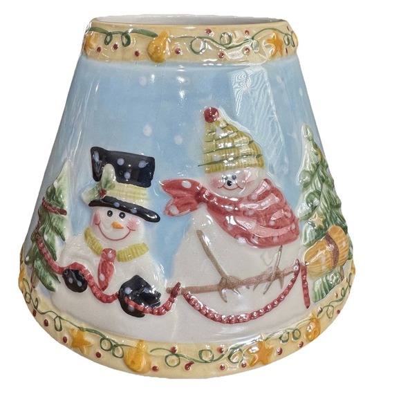 Yankee Candle Other - Yankee CANDLE Lrg Shade Topper‎ Glazed Ceramic Christmas/Winter Snowman Family